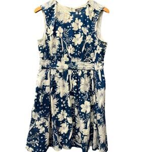 Emily and Fin Dress Womens Large Blue White Floral Sleeveless Keyhole Back Lined